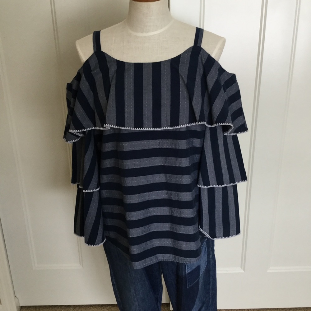 Inc International Blue flamenco top